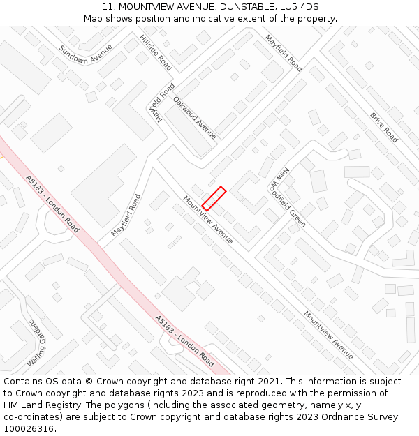 11, MOUNTVIEW AVENUE, DUNSTABLE, LU5 4DS: Location map and indicative extent of plot