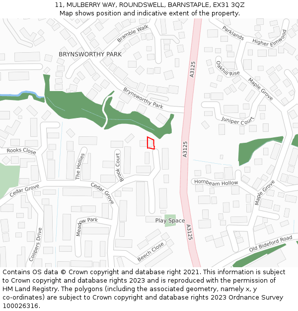 11, MULBERRY WAY, ROUNDSWELL, BARNSTAPLE, EX31 3QZ: Location map and indicative extent of plot