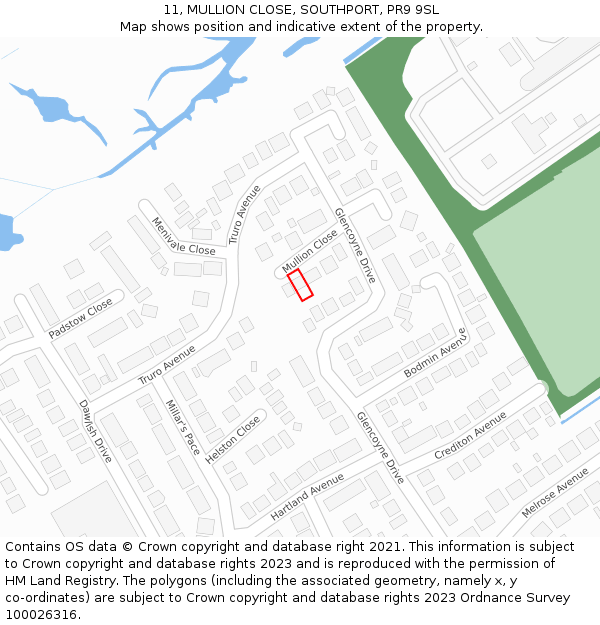 11, MULLION CLOSE, SOUTHPORT, PR9 9SL: Location map and indicative extent of plot
