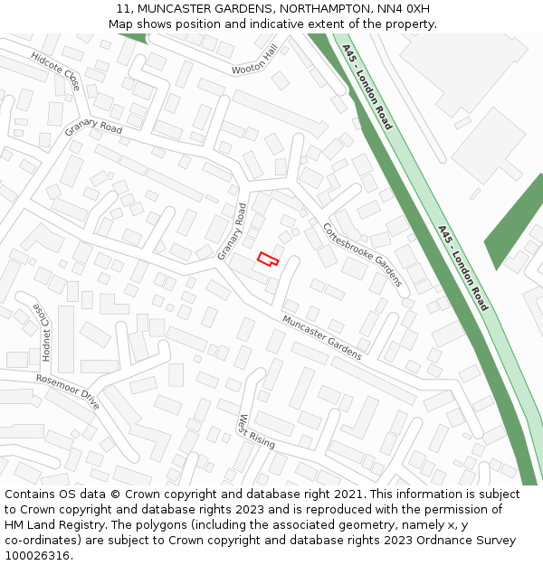 11, MUNCASTER GARDENS, NORTHAMPTON, NN4 0XH: Location map and indicative extent of plot