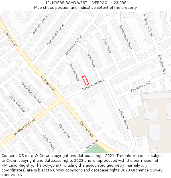 11, MYERS ROAD WEST, LIVERPOOL, L23 0RS: Location map and indicative extent of plot