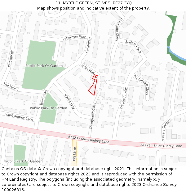 11, MYRTLE GREEN, ST IVES, PE27 3YQ: Location map and indicative extent of plot