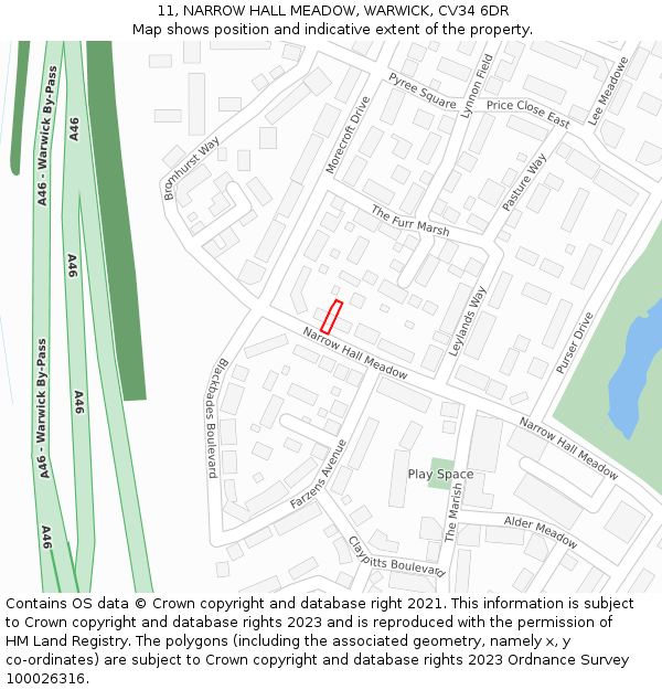11, NARROW HALL MEADOW, WARWICK, CV34 6DR: Location map and indicative extent of plot