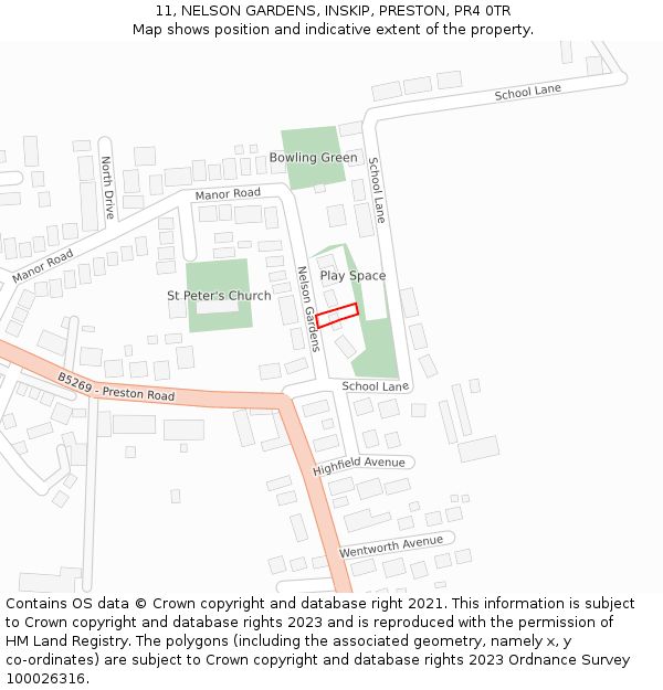 11, NELSON GARDENS, INSKIP, PRESTON, PR4 0TR: Location map and indicative extent of plot