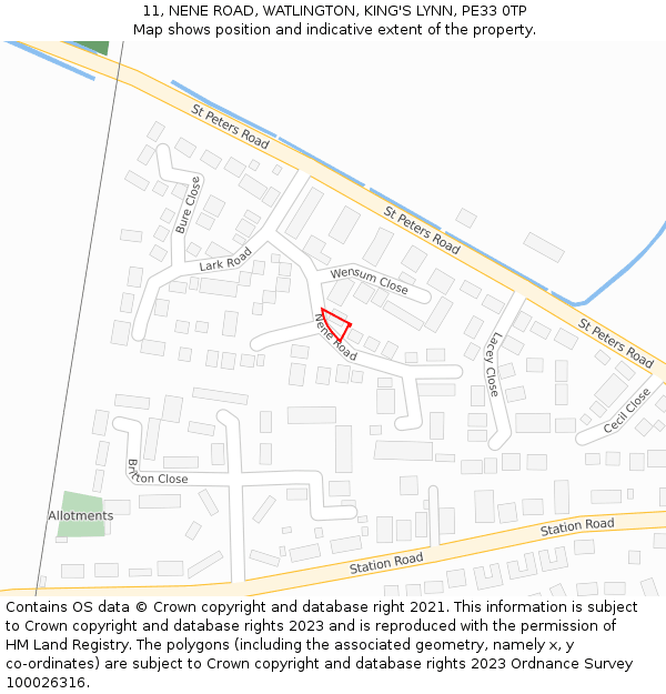 11, NENE ROAD, WATLINGTON, KING'S LYNN, PE33 0TP: Location map and indicative extent of plot