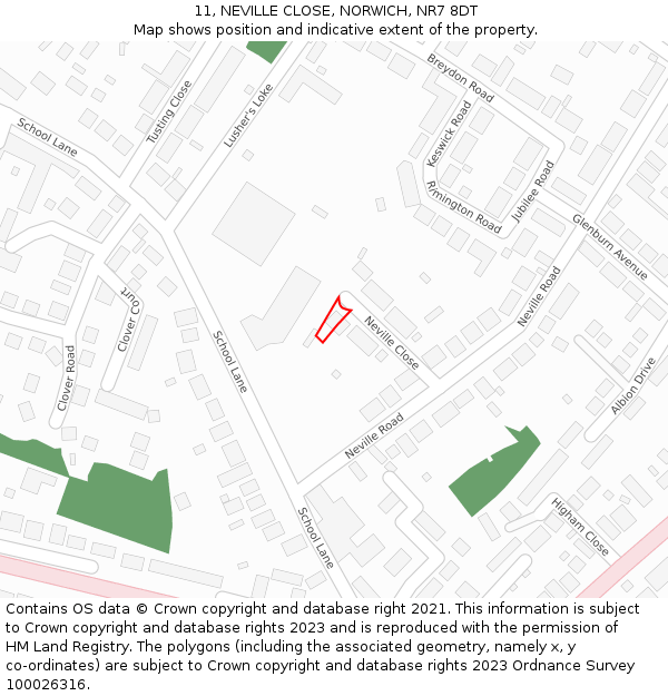 11, NEVILLE CLOSE, NORWICH, NR7 8DT: Location map and indicative extent of plot