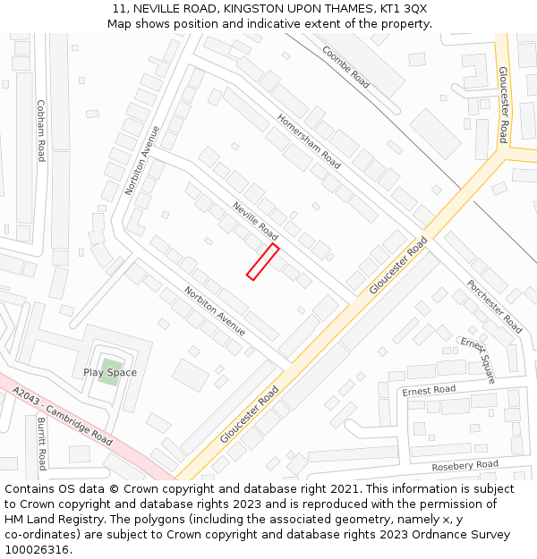 11, NEVILLE ROAD, KINGSTON UPON THAMES, KT1 3QX: Location map and indicative extent of plot