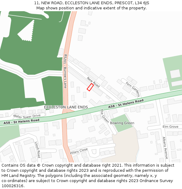 11, NEW ROAD, ECCLESTON LANE ENDS, PRESCOT, L34 6JS: Location map and indicative extent of plot