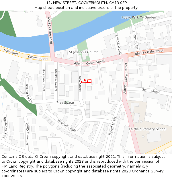 11, NEW STREET, COCKERMOUTH, CA13 0EP: Location map and indicative extent of plot
