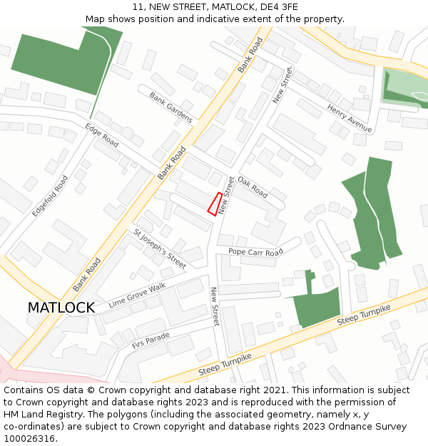 11, NEW STREET, MATLOCK, DE4 3FE: Location map and indicative extent of plot