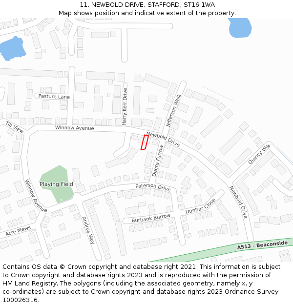 11, NEWBOLD DRIVE, STAFFORD, ST16 1WA: Location map and indicative extent of plot
