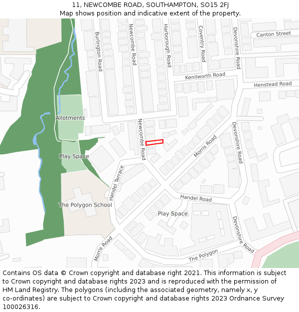 11, NEWCOMBE ROAD, SOUTHAMPTON, SO15 2FJ: Location map and indicative extent of plot
