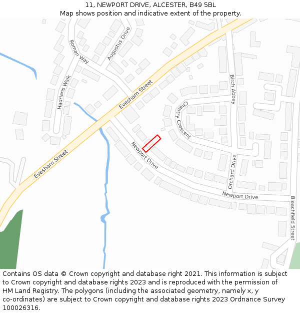11, NEWPORT DRIVE, ALCESTER, B49 5BL: Location map and indicative extent of plot