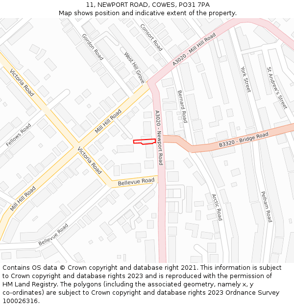11, NEWPORT ROAD, COWES, PO31 7PA: Location map and indicative extent of plot