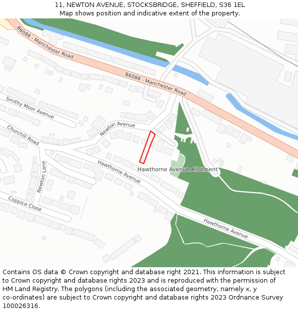 11, NEWTON AVENUE, STOCKSBRIDGE, SHEFFIELD, S36 1EL: Location map and indicative extent of plot