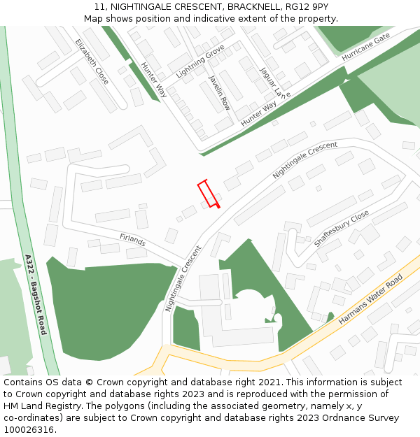 11, NIGHTINGALE CRESCENT, BRACKNELL, RG12 9PY: Location map and indicative extent of plot