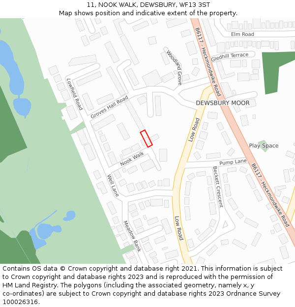 11, NOOK WALK, DEWSBURY, WF13 3ST: Location map and indicative extent of plot