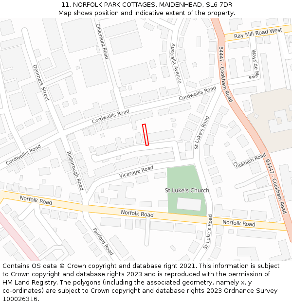 11, NORFOLK PARK COTTAGES, MAIDENHEAD, SL6 7DR: Location map and indicative extent of plot