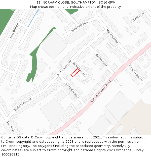 11, NORHAM CLOSE, SOUTHAMPTON, SO16 6PW: Location map and indicative extent of plot