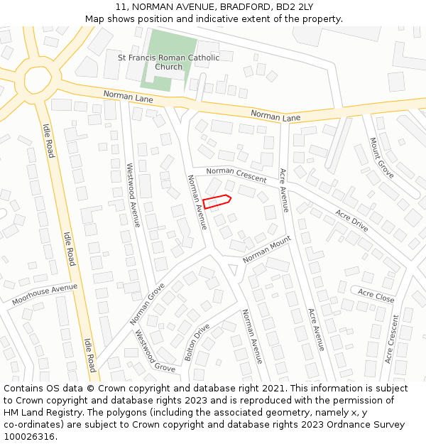 11, NORMAN AVENUE, BRADFORD, BD2 2LY: Location map and indicative extent of plot