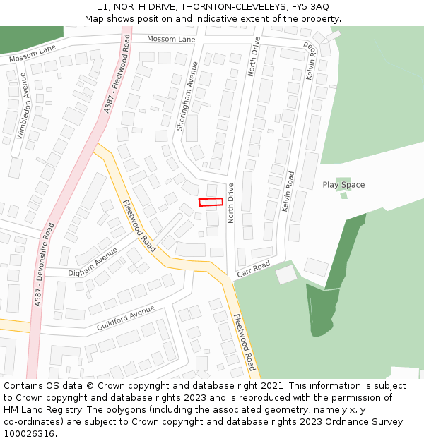 11, NORTH DRIVE, THORNTON-CLEVELEYS, FY5 3AQ: Location map and indicative extent of plot