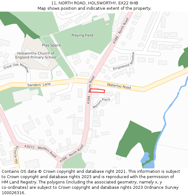 11, NORTH ROAD, HOLSWORTHY, EX22 6HB: Location map and indicative extent of plot