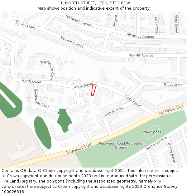 11, NORTH STREET, LEEK, ST13 8DW: Location map and indicative extent of plot