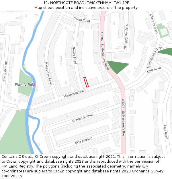 11, NORTHCOTE ROAD, TWICKENHAM, TW1 1PB: Location map and indicative extent of plot