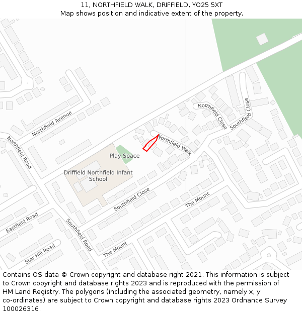 11, NORTHFIELD WALK, DRIFFIELD, YO25 5XT: Location map and indicative extent of plot