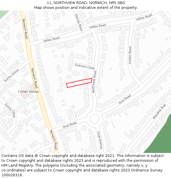 11, NORTHVIEW ROAD, NORWICH, NR5 0BG: Location map and indicative extent of plot
