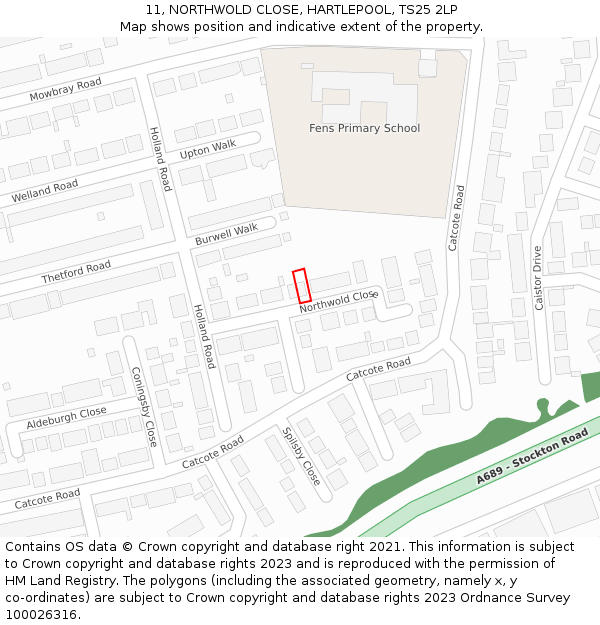 11, NORTHWOLD CLOSE, HARTLEPOOL, TS25 2LP: Location map and indicative extent of plot