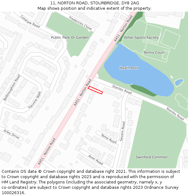 11, NORTON ROAD, STOURBRIDGE, DY8 2AG: Location map and indicative extent of plot