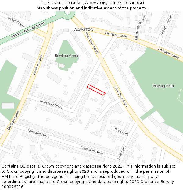 11, NUNSFIELD DRIVE, ALVASTON, DERBY, DE24 0GH: Location map and indicative extent of plot