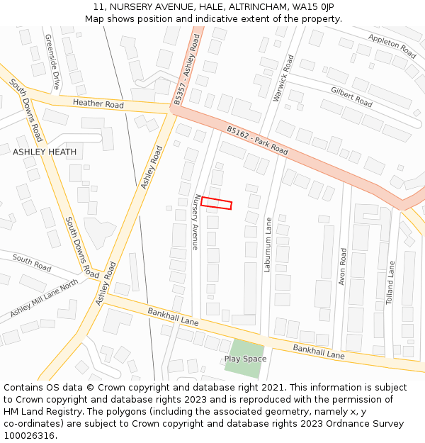11, NURSERY AVENUE, HALE, ALTRINCHAM, WA15 0JP: Location map and indicative extent of plot