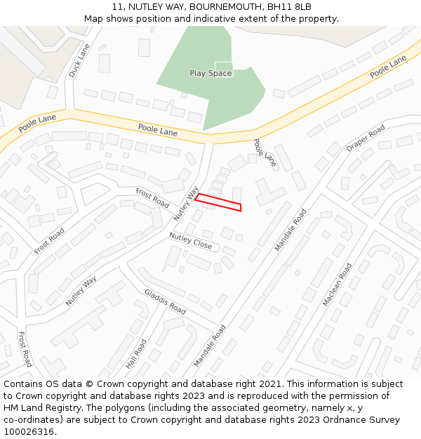 11, NUTLEY WAY, BOURNEMOUTH, BH11 8LB: Location map and indicative extent of plot