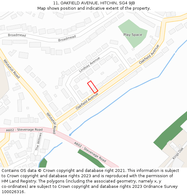 11, OAKFIELD AVENUE, HITCHIN, SG4 9JB: Location map and indicative extent of plot