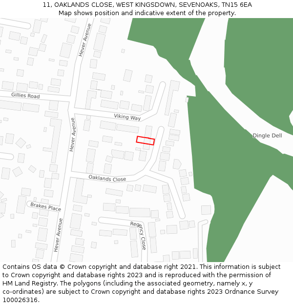 11, OAKLANDS CLOSE, WEST KINGSDOWN, SEVENOAKS, TN15 6EA: Location map and indicative extent of plot