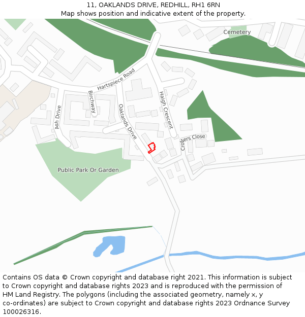 11, OAKLANDS DRIVE, REDHILL, RH1 6RN: Location map and indicative extent of plot