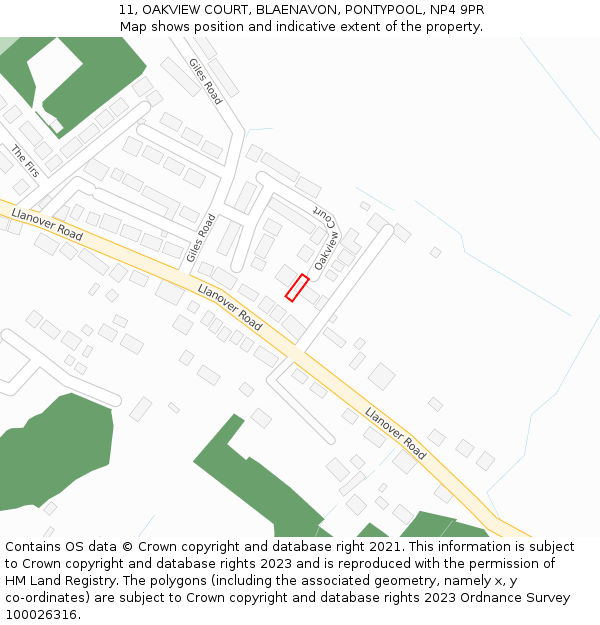 11, OAKVIEW COURT, BLAENAVON, PONTYPOOL, NP4 9PR: Location map and indicative extent of plot
