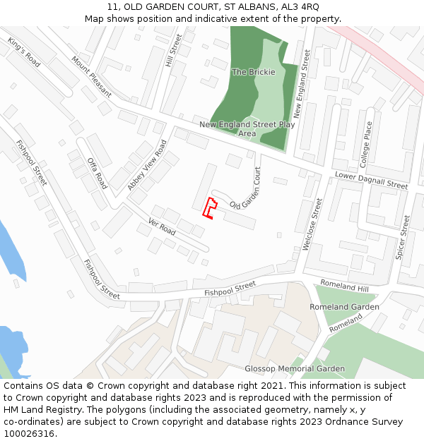 11, OLD GARDEN COURT, ST ALBANS, AL3 4RQ: Location map and indicative extent of plot