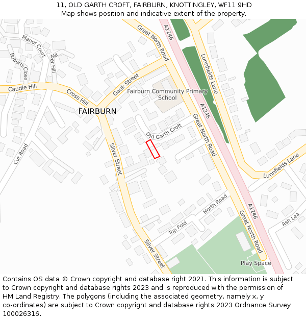 11, OLD GARTH CROFT, FAIRBURN, KNOTTINGLEY, WF11 9HD: Location map and indicative extent of plot