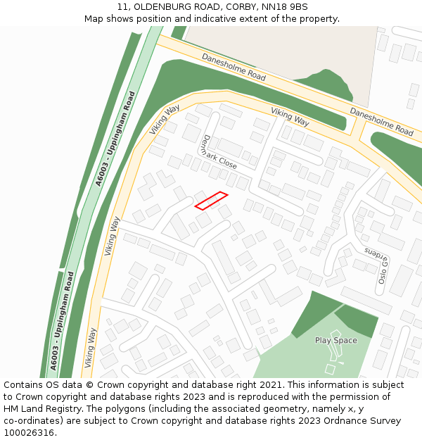 11, OLDENBURG ROAD, CORBY, NN18 9BS: Location map and indicative extent of plot