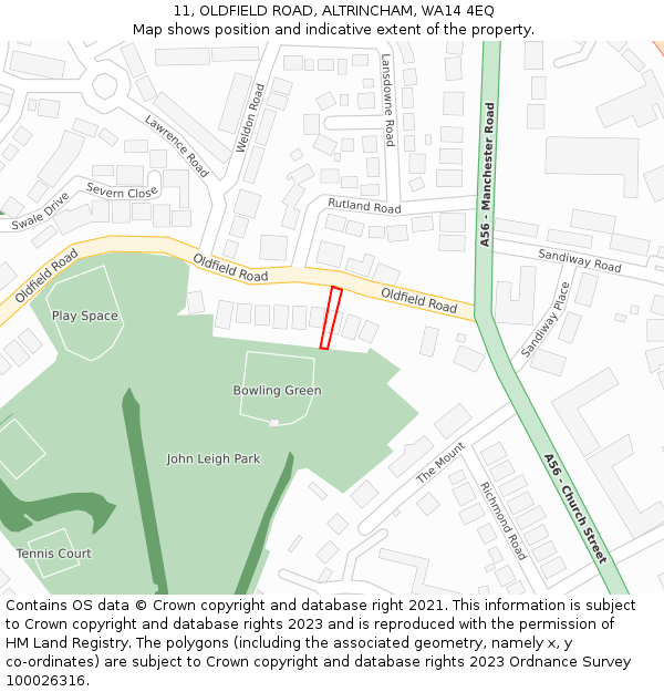 11, OLDFIELD ROAD, ALTRINCHAM, WA14 4EQ: Location map and indicative extent of plot