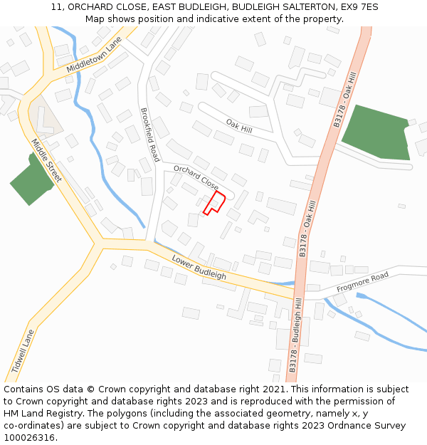 11, ORCHARD CLOSE, EAST BUDLEIGH, BUDLEIGH SALTERTON, EX9 7ES: Location map and indicative extent of plot