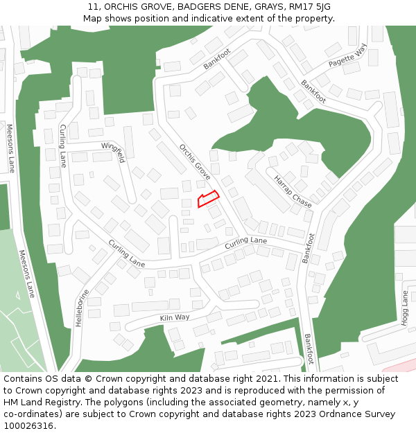 11, ORCHIS GROVE, BADGERS DENE, GRAYS, RM17 5JG: Location map and indicative extent of plot