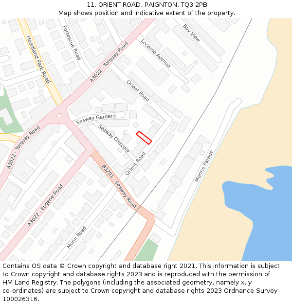 11, ORIENT ROAD, PAIGNTON, TQ3 2PB: Location map and indicative extent of plot