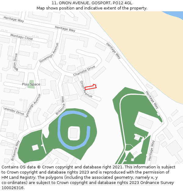 11, ORION AVENUE, GOSPORT, PO12 4GL: Location map and indicative extent of plot
