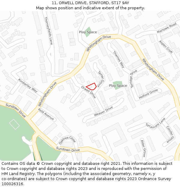 11, ORWELL DRIVE, STAFFORD, ST17 9AY: Location map and indicative extent of plot