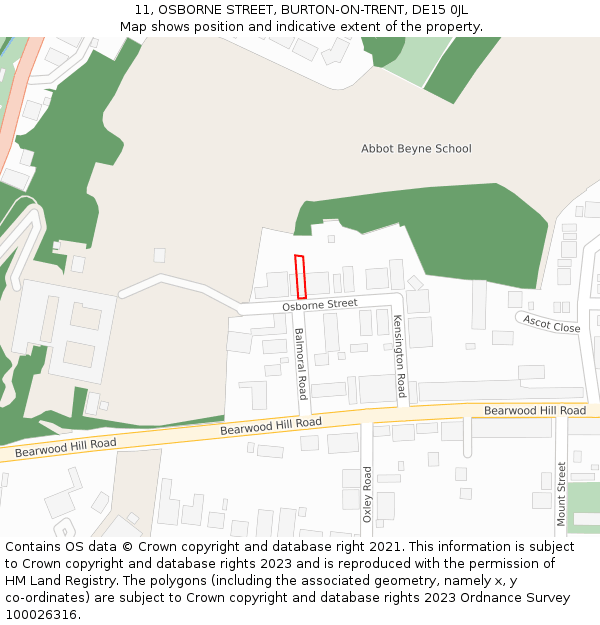 11, OSBORNE STREET, BURTON-ON-TRENT, DE15 0JL: Location map and indicative extent of plot
