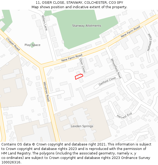 11, OSIER CLOSE, STANWAY, COLCHESTER, CO3 0PY: Location map and indicative extent of plot